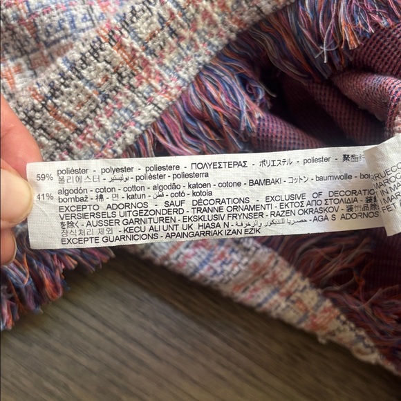 Zara |White Multicolor Pastel Tweed Fringe Frayed Hem Pearl Button Shift Dress S - Picture 13 of 15